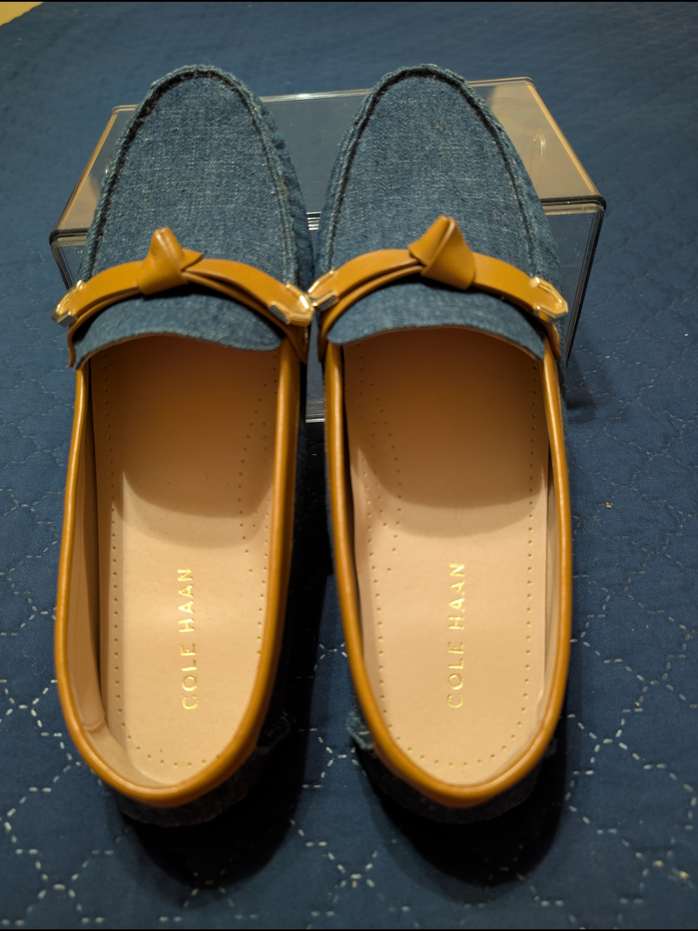 Cole Haan Women's Denim & Tan Leather Trim Loafers